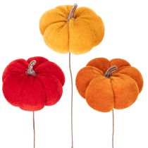 Artikel Deko Kürbis am Draht Herbstdeko Samt Dreifarbiges Set 8cm 9St