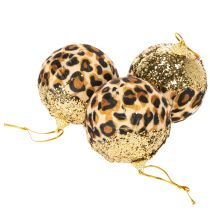 Artikel Weihnachtskugel Leopard Muster mit goldenem Glitzer 7cm 3St