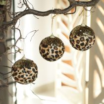 Artikel Weihnachtskugel Leopard Muster mit goldenem Glitzer 7cm 3St