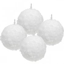 Artikel Adventskerzen Schneeball-Design, Ø80mm weiße Kugelkerzen Set 4St, Weihnachtsdeko Winterzauber