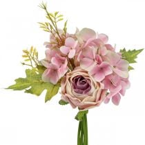 Floristik24 Kunstblumenstrauß, Hortensien Strauß mit Rosen Rosa 32cm