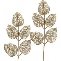 Kunstpflanzen, Zweig Deko, Deko Blatt Golden Glitter L36cm 10St