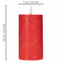 Artikel LED-Stumpenkerze in Rot mit Timer und warmweißem Licht aus Echtwachs 15cm