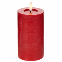Artikel LED-Stumpenkerze in Rot mit Timer und warmweißem Licht aus Echtwachs 15cm