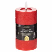 Artikel LED-Stumpenkerze in Rot mit Timer und warmweißem Licht aus Echtwachs 15cm