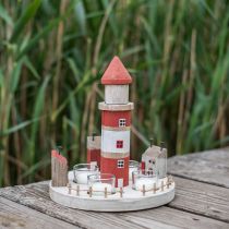Leuchtturm Teelichhalter Rot, Weiß 4 Teelichter Ø25cm H28m