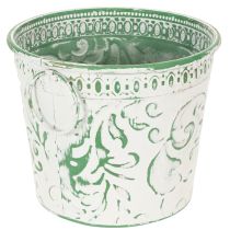 Artikel Metall-Töpfe mit Henkeln, Pflanzkübel mit Prägung Weiß, Grün Shabby Chic H20,5/18,5/16cm Ø25,5/20,5/15,5cm 3er-Set