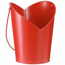 Artikel Metall Übertopf Herz Deko mit Henkel Rot Ø12cm H15/9cm
