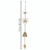 Artikel Metall Windspiel mit Herz und Glocke Gartendeko Antik 72cm
