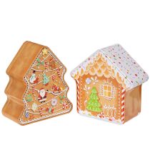 Artikel Weihnachtsdose Keksdose Tannenbaum und Haus Lebkuchenoptik 14cm 2St