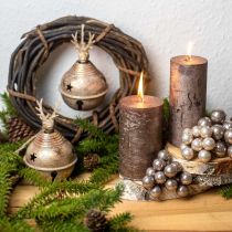 Artikel Metallglocken mit Rentierdeko, Adventsdeko, Weihnachtsglocke mit Sternen, Goldglocken Antik-Optik Ø9cm H14cm 2St