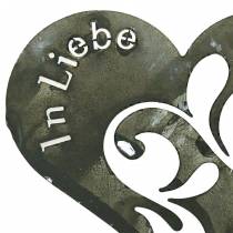 Trauerstecker Herz „In Liebe" Silber, Weiß gewaschen Metall Ø11cm 12St