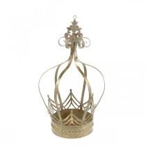 Krone aus Metall, Teelichthalter für Advent, Pflanzgefäß zum Hängen Golden, Antik-Optik Ø16,5cm H27cm