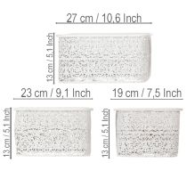 Artikel Metallschalen Spitzenmuster, Dekogefäß Eckig, Shabby Chic, Weiß 27/23/19cm H13,5cm 3er-Set