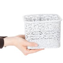Artikel Metallschalen Spitzenmuster, Dekogefäß Eckig, Shabby Chic, Weiß 27/23/19cm H13,5cm 3er-Set