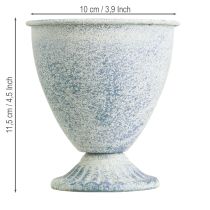 Artikel Mini Pokal Vase Kelch Metall Weiß Blau Vintage Dekoration 11,5cm 2er Set
