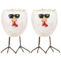 Artikel Mini Übertopf Ei Huhn mit Sonnenbrille und Füßen H12,5cm 2 St