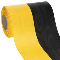 Artikel Moiré Kranzband 150mm Gelb-Schwarz - Trauerband, Schärpe, Deko, Vereinsband - 25m Rolle