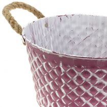Artikel Zinkschale Raute mit Seilgriffen Violett weiß gewaschen Ø24,5cm H14cm
