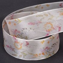 Artikel Organzaband Chiffonband Blumen Orange Rosa 40mm 15m