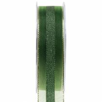 Organzaband mit Streifen-Muster Grün 25mm 20m