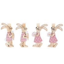 Artikel Osterhasen Deko Klammern Hasen Rosa, Weiß Holz Osterdeko 7,5cm 4St