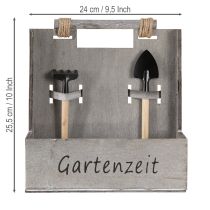 Artikel Pflanzkasten „Gartenzeit“ mit Werkzeug Deko Grau 24×10×25cm