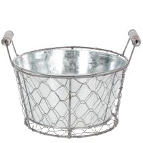 Artikel Pflanzkorb mit Einsatz, Drahtkörbchen, Pflanzgefäß Frühling Silbern, Weiß gewaschen, Shabby Chic Ø22cm H17,5cm