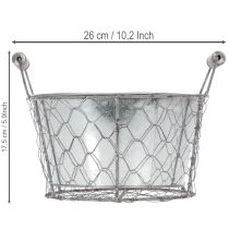Artikel Pflanzkorb mit Einsatz, Drahtkörbchen, Pflanzgefäß Frühling Silbern, Weiß gewaschen, Shabby Chic Ø22cm H17,5cm