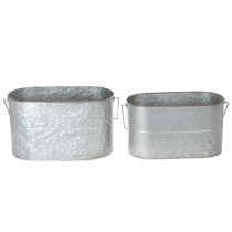 Artikel Pflanzschale mit Henkel, Metalltopf, Pflanzgefäß Silbern, Braun H22/20cm L42/40cm 2er-Set