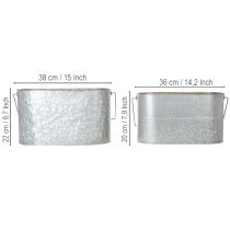 Artikel Pflanzschale mit Henkel, Metalltopf, Pflanzgefäß Silbern, Braun H22/20cm L42/40cm 2er-Set