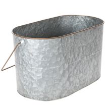 Artikel Pflanzschale mit Henkel, Metalltopf, Pflanzgefäß Silbern, Braun H22/20cm L42/40cm 2er-Set