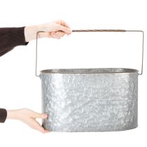 Artikel Pflanzschale mit Henkel, Metalltopf, Pflanzgefäß Silbern, Braun H22/20cm L42/40cm 2er-Set