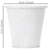 Artikel Pflanztopf mit Ornamenten, Übertopf, Metallgefäß Weiß Ø15,5cm H14,5cm