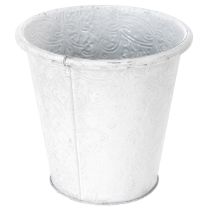 Artikel Pflanztopf mit Ornamenten, Übertopf, Metallgefäß Weiß Ø15,5cm H14,5cm