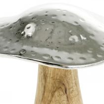 Deko Pilz Metall Holz Silbern, Natur Herbstdeko 13cm