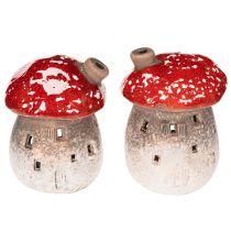 Artikel Pilzhaus Lichthäuschen Deko Figur Fliegenpilz mit Schornstein 10cm 2St