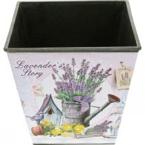 Artikel Pflanztopf Lavendelmotiv, Dekotopf eckig, Übertopf Kunststoff H13cm B13,5cm