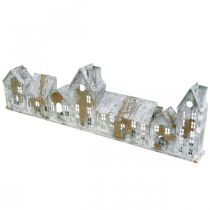 Artikel Häuser zum Beleuchten, Fensterdeko, Lichterhäuser Silbern, Metallwindlicht Antik-Look L67,5cm H20cm