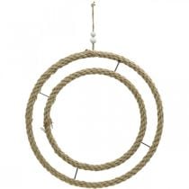 Artikel Doppel-Dekoring, Ring zum Dekorieren, Ring aus Jute, Boho-Stil Naturfarben, Silbern Ø41cm