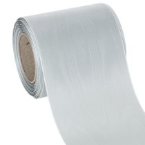 Artikel Satin Kranzband Silber 100mm 25m für Trauer, Gedenkkränze & Jubiläen, Wetterfest & Kompostierbar