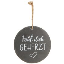 Artikel Schieferplatten Deko Rund Hängen Fühl dich geherzt Ø20cm