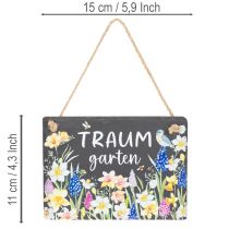Artikel Gartenschild Traumgarten mit Blumenmotiv Dekoratives Hängeschild 15cm