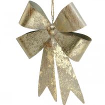 Artikel Schleife zum Hängen, Christbaumschmuck, Metalldeko Golden, Antik-Optik H23cm B16cm