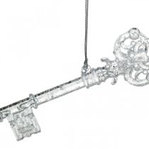 Christbaumschmuck Schlüssel, Advent, Baumanhänger mit Glitzer Transparent/Silbern L14,5cm Kunststoff 12St