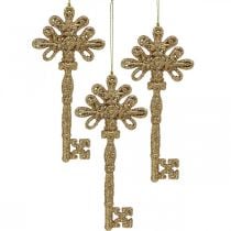 Deko-Schlüssel, Weihnachtsdeko mit Glitter, Christbaumschmuck Golden H15,5cm 12St