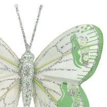 Schmetterlinge 7,5cm Grün, Grau mit Glimmer 4St