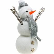 Schneemann mit Schal und Mütze Weiß, Grau Dekofigur Winterdeko