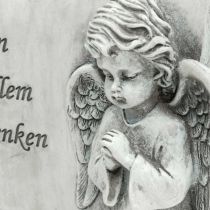 Grabdeko Engel mit Schriftrolle Grau Polyresin 16×20,5cm