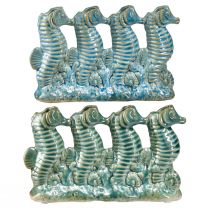 Seepferdchen Keramik Blumenvase Blau Grün L21cm 2St